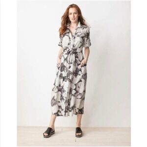 Liv by Habitat Printed Linen Shirt Dress Gray Black White Floral Size Small